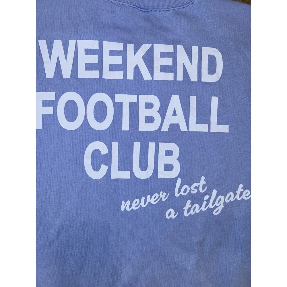 Womens Oversized Pullover Fleece Sweatshirt Football Club Light Blue Size XS - Picture 6 of 13